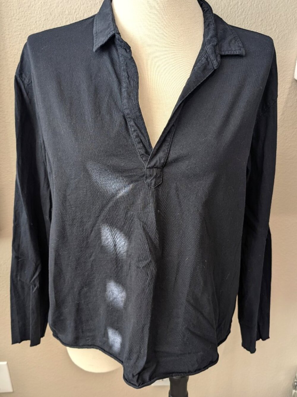 Eileen Fisher Long Sleeve Popover Top, Black, L